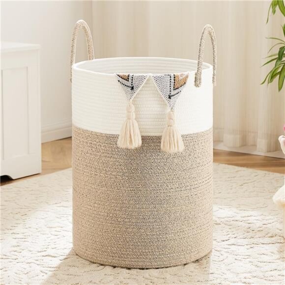 Laundry Basket,Woven Cotton Rope Laundry Hamper,60L for Decor Storage of Dirty - Picture 8 of 16